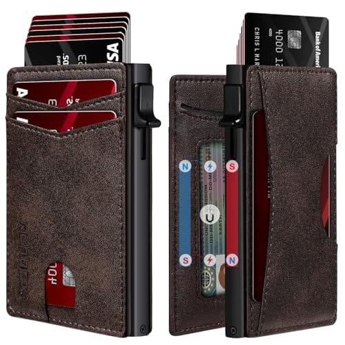 Vulpecula Spade - Slim Card Wallet for Men with ID Window – Minimalist RFID Wallet, Pop-Up Function, Ultra Thin Design, Metal Business - Gunmetal