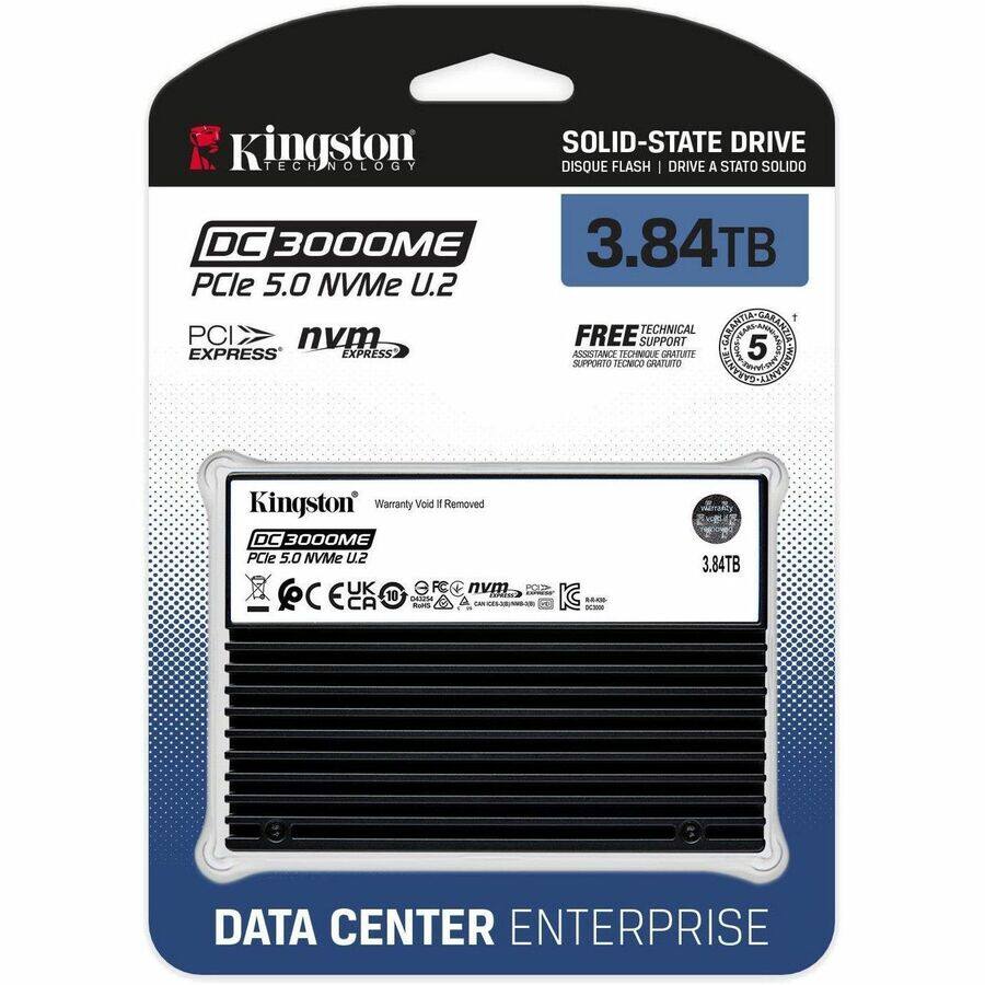 Kingston Technology  
DC3000ME  
PCIe 5.0 NVMe U.2  
SOLID-STATE DRIVE  
3.84TB  
DATA CENTER ENTERPRISE  

FREE TECHNICAL SUPPORT  
ASSISTANCE TECHNIQUE GRATUITE  
SUPPORTO TECNICO GRATUITO  

PCIe EXPRESS  
NVMe EXPRESS  

Warranty Void If Removed  
DC3000ME  
PCIe 5.0 NVMe U.2  
3.84TB  

CE  
UK  
CA  
10  

5 YEARS WARRANTY