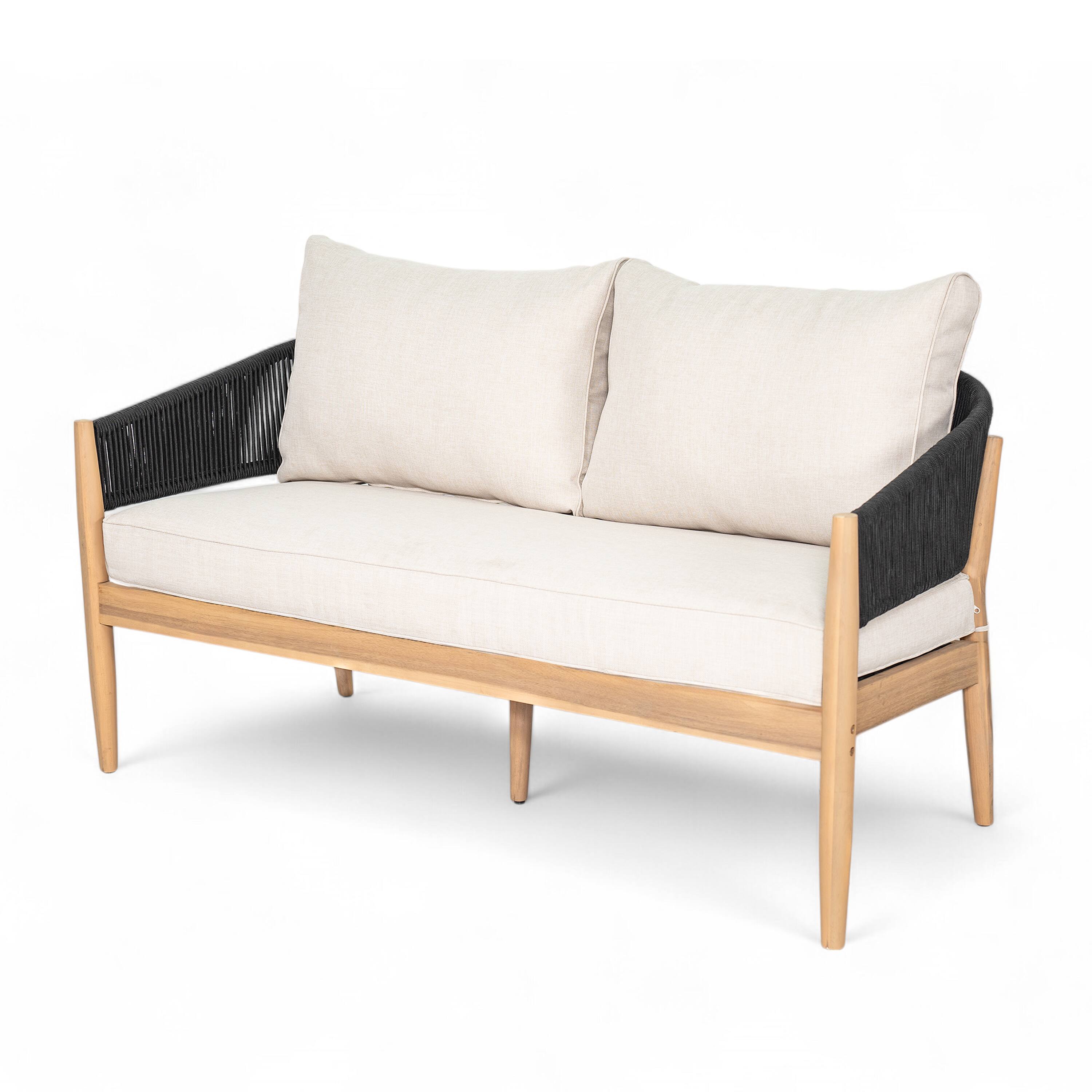 Alt View 2. Mondawe - 4 Piece Outdoor Patio Acacia Wood Chat Set with Cushion - Beige+Black.