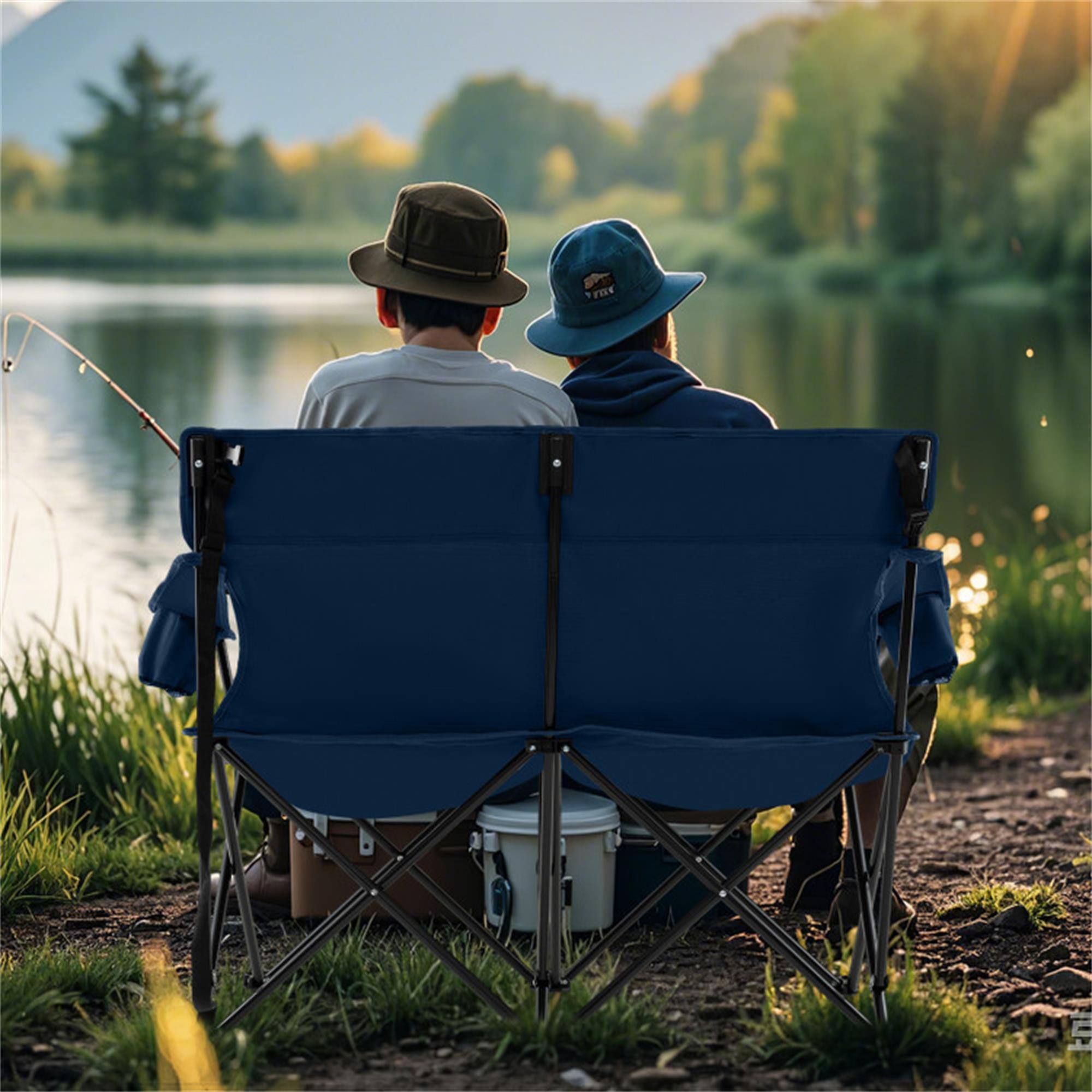 Alt View 3. Boyel Living - Blue 2-Person Double Folding Camping Chair 52.0-in L x 38.0-in W x 26.0-in H with Cup Holders - Blue.
