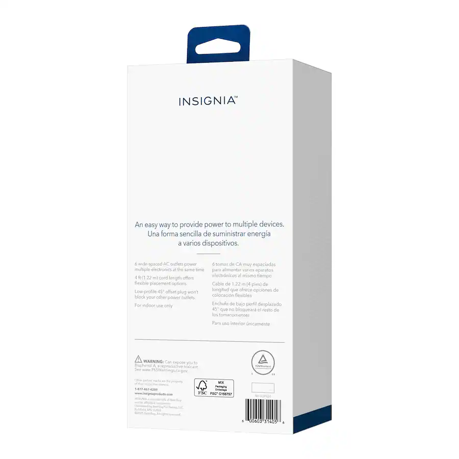 Insignia™ 4’ 6 Outlet Power Strip with Power Switch White NS-SOPS26 ...