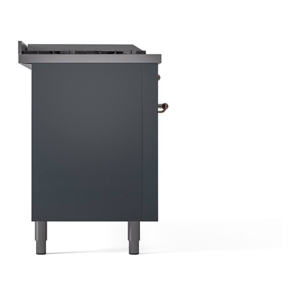 Alt View 6. ILVE - ILVE Nostalgie II 60 inch Dual Fuel Range with 7 Burners + Griddle (Liquid Propane, Blue Grey, Copper Trim) - Blue Grey.