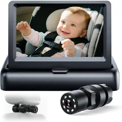 Front. PRIMEPLUS - Baby Car Camera 1080P HD - 4.3" Anti-Glare Monitor with Night Vision, 150° Wide-Angle, 360° Swivel, Screw-Mount Camera.