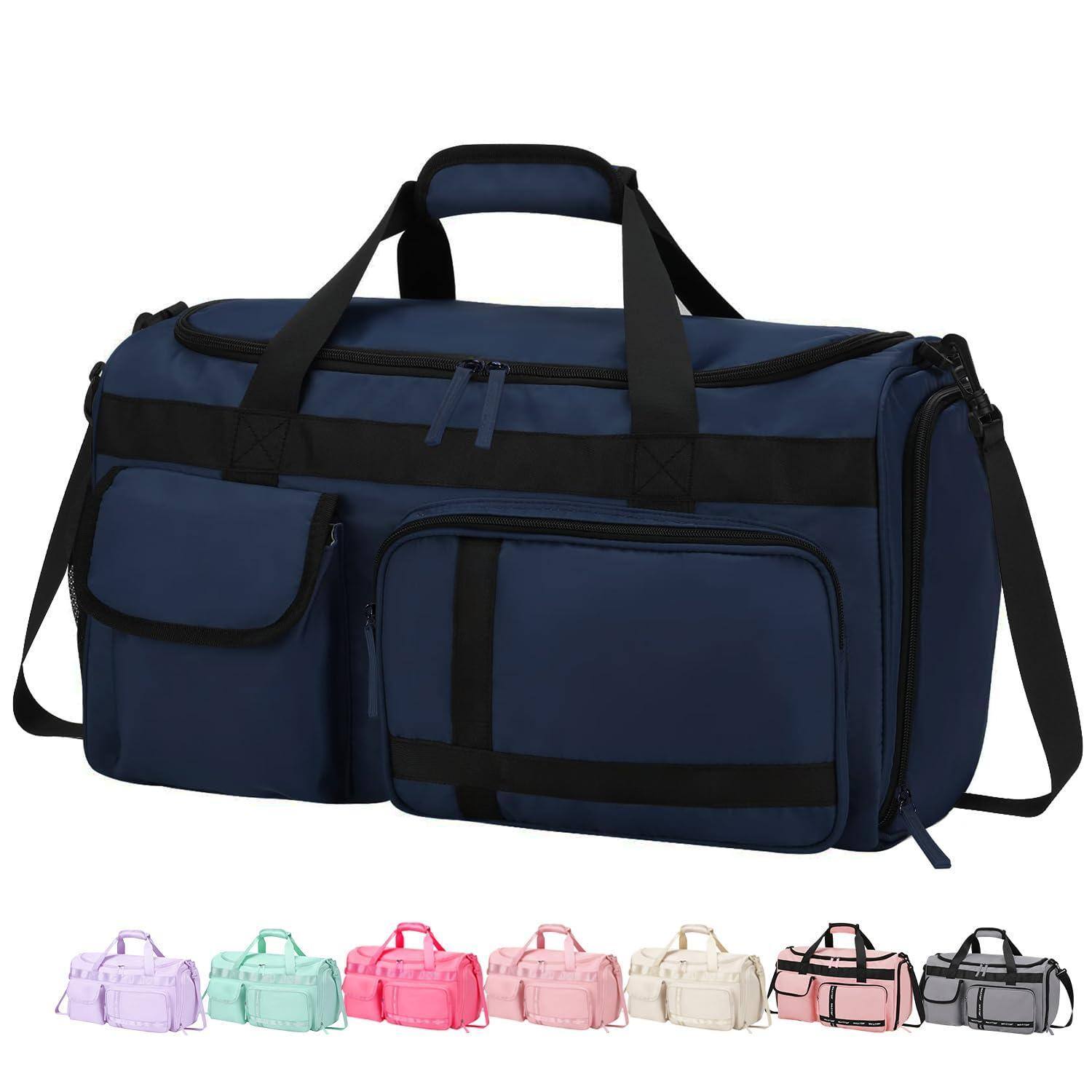 Front. Fabibe - Gym Bag For Women Men Travel Duffle Large Capacity Carry On Weekender Overnight With Shoe Compartment Tote Dry Wet Se... - Dark Blue-Gym Bag.