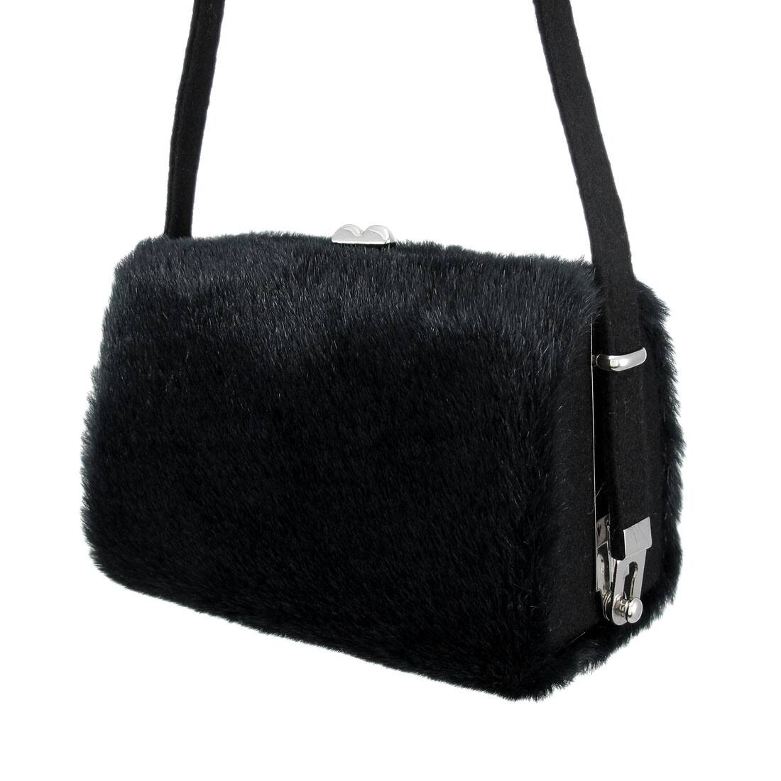 Alt View 1. Zeckos - Faux Fur Hard Frame Evening Bag - Black.