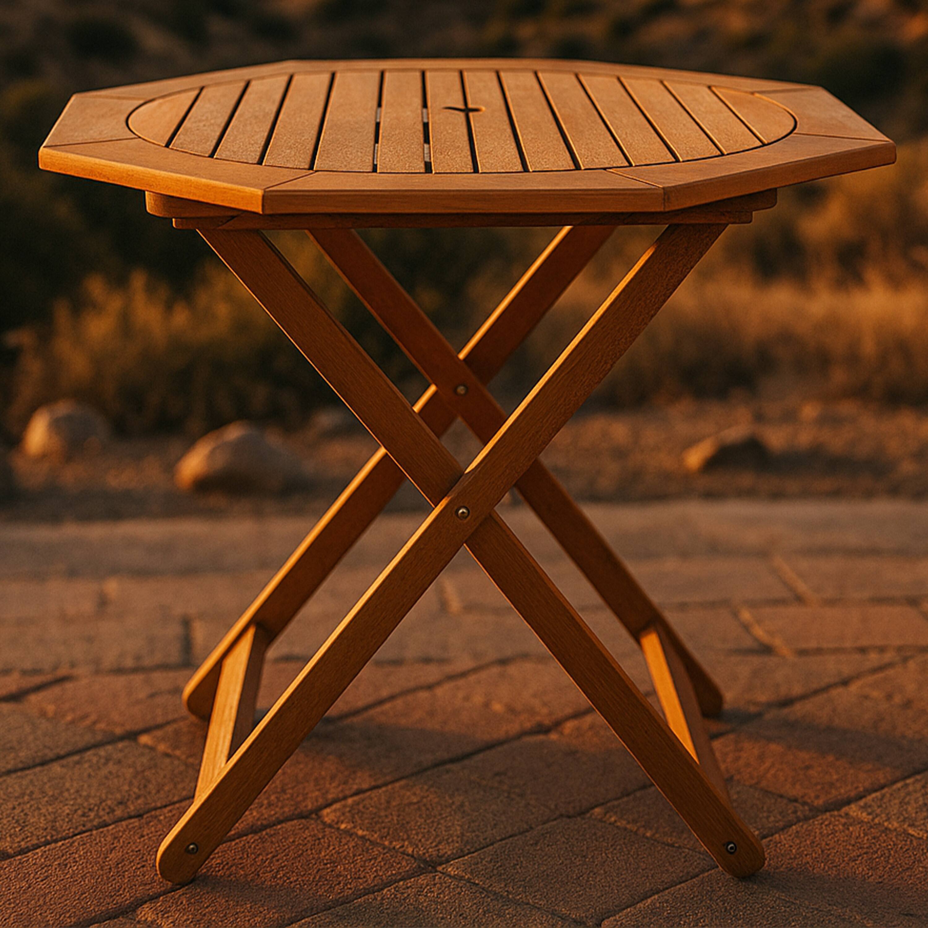 Alt View 3. Sunnydaze - Meranti Wood Folding Octagon Patio Dining Table - Brown.