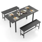 Front. Costway - Costway 3 Piece Dining Table Set for 4-6  63"Kitchen Table with 2 Benches Metal Frame Black - Black.