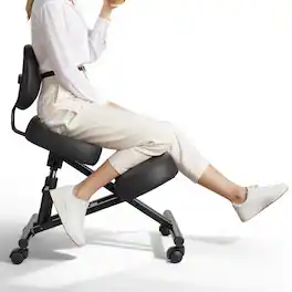 VEVOR - Ergonomic Kneeling Chair with Backrest & Wheels, Mobile X-Shaped Posture Knee Chair with Adjustable Height - Black