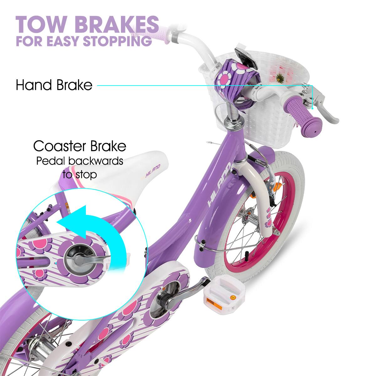 TOW BRAKES FOR EASY STOPPING

Hand Brake

Coaster Brake
Pedal backwards to stop