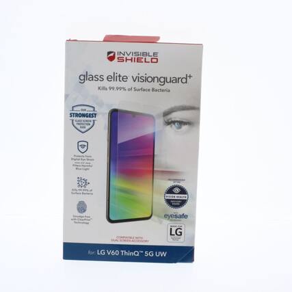 INVISIBLE SHIELD glass elite visionguard+
Kills 99.99% of Surface Bacteria
OUR STRONGEST GLASS SCREEN PROTECTION EVER
Protects from Digital Eye Strain
Filters Harmful Blue Light
Kills 99.99% of Surface Bacteria
VISION HEALTH ADVISORY BOARD
Smudge-free ClearPrint Technology
COMPATIBLE WITH DUAL SCREEN ACCESSORY
eyesafe
MADE FOR LG
for: LG V60 ThinQ 5G UW