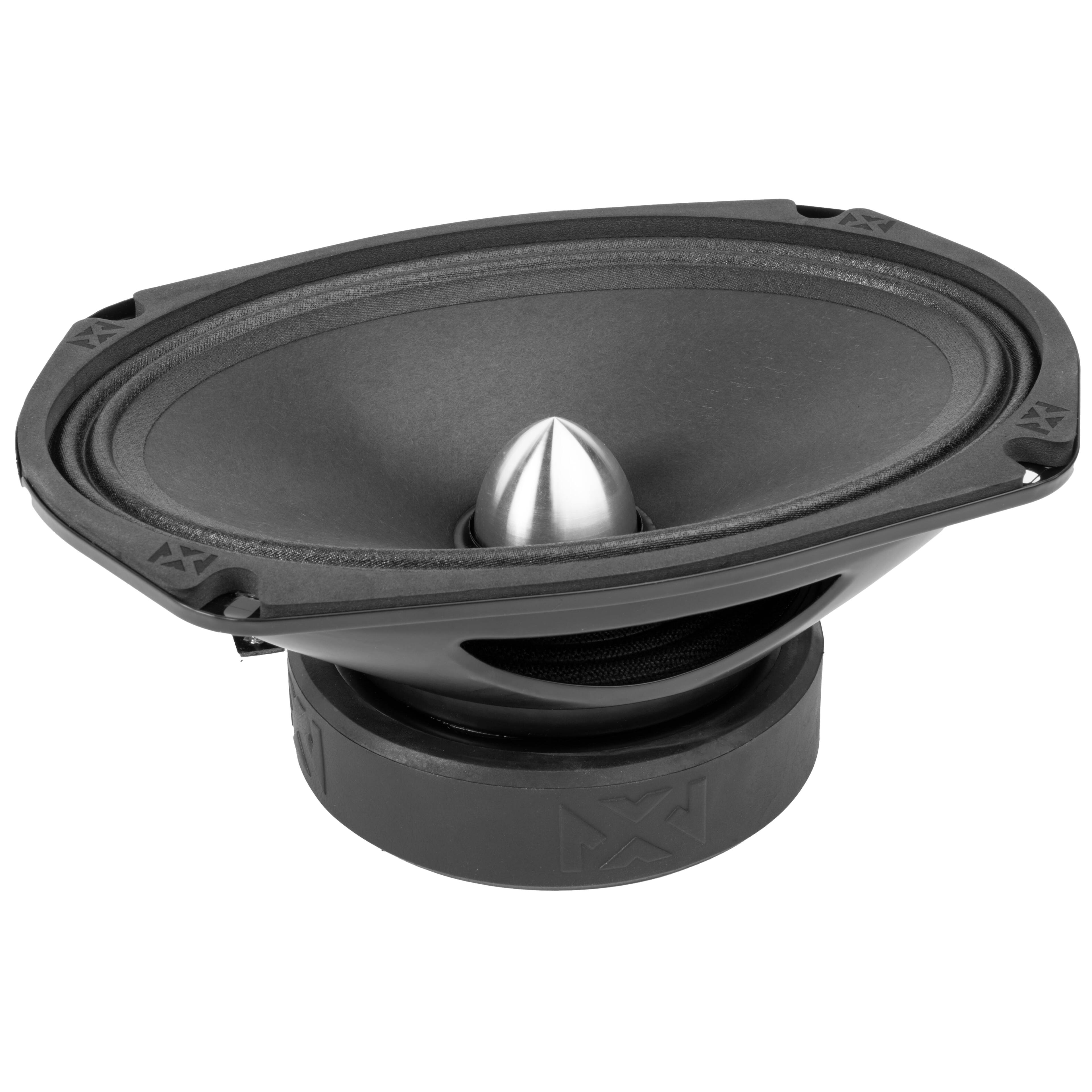 Left. NVX - VPRO69BM (Sold Individually) 250W RMS 6x9in V-Series Pro Midrange Loudspeaker with Bullet Aluminum Phase Plug.