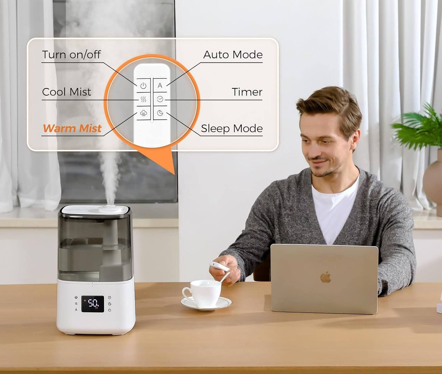 Turn on/off  
Cool Mist  
Warm Mist  
Auto Mode  
Timer  
Sleep Mode