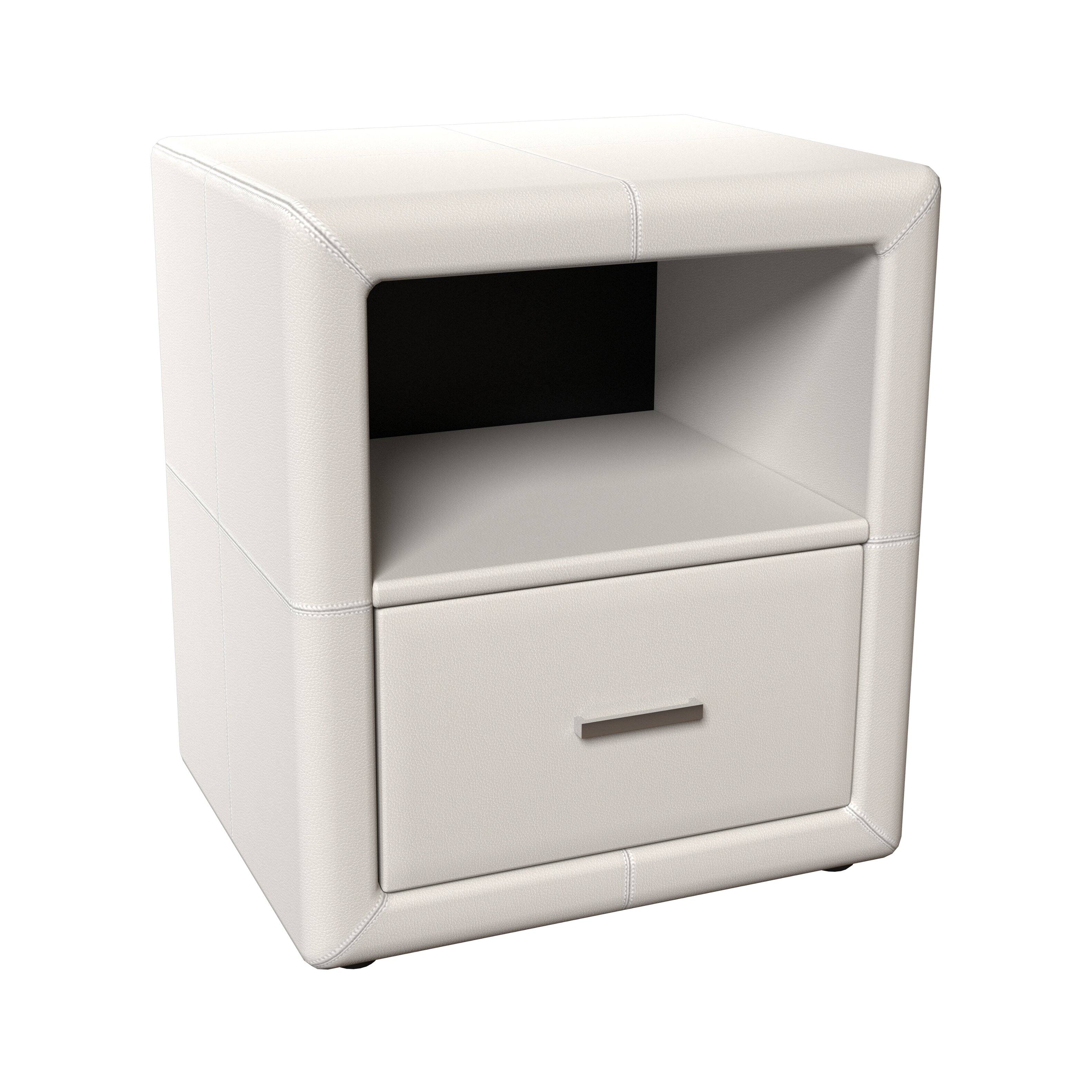 Alt View 2. Boyd Sleep - Boyd Sleep Lombardi Faux Leather One Drawer Nightstand- Pre-Assembled- Low profile bedroom end table - White.