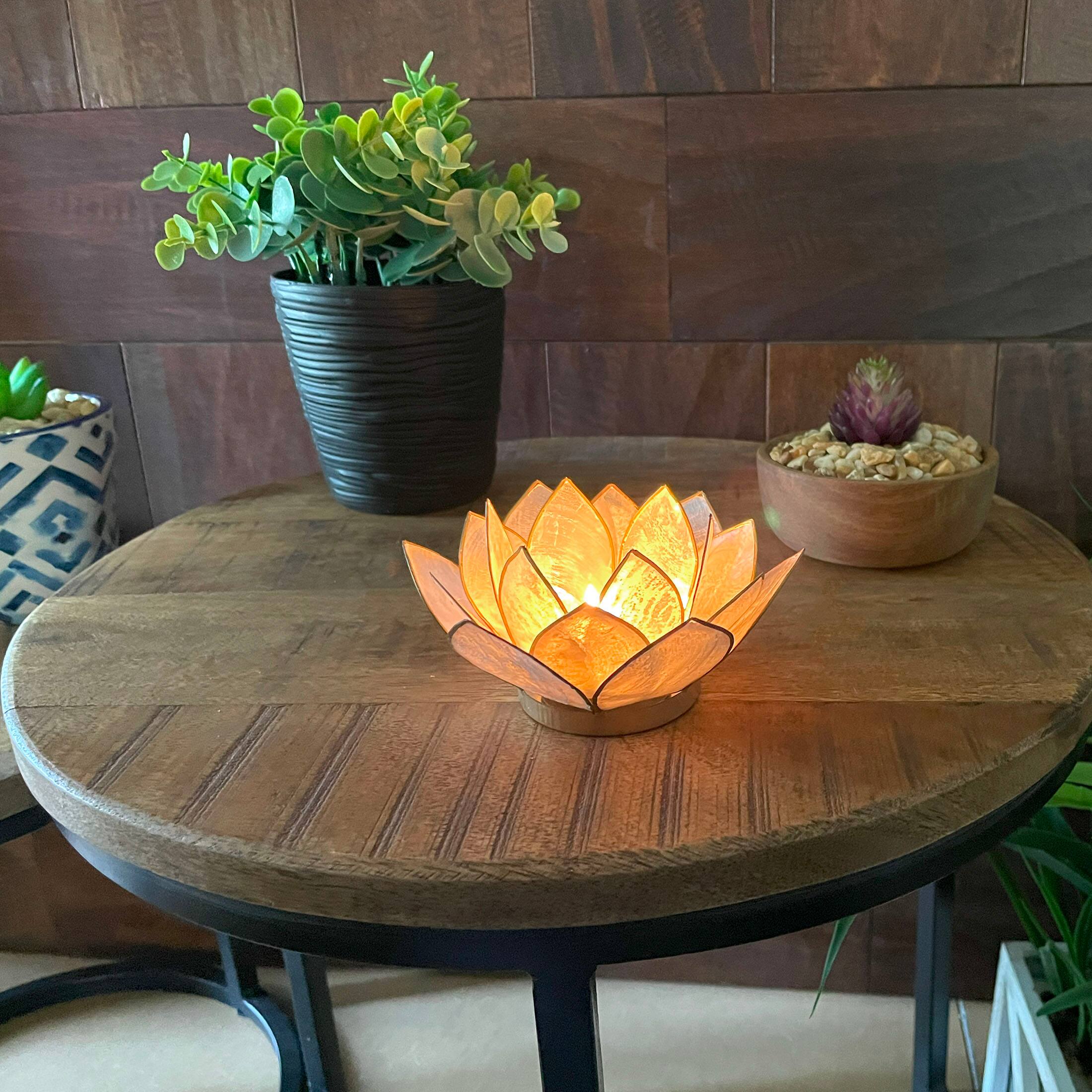 Alt View 4. Things2Die4 - White Capiz Shell Lotus Flower Small Tealight Candle Holder Set of 3 - White.