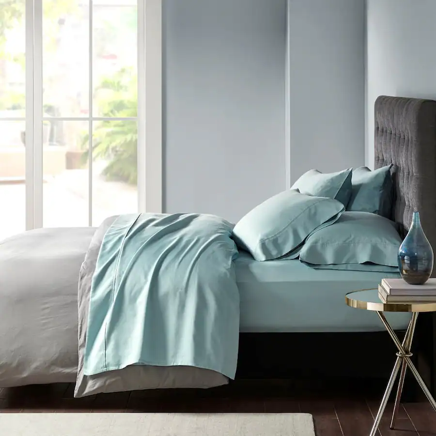 Textured Poly Thread Gracie Mills Elodie 800 Thread Count Sateen Sheet Set Aqua 3100-02HPM ...