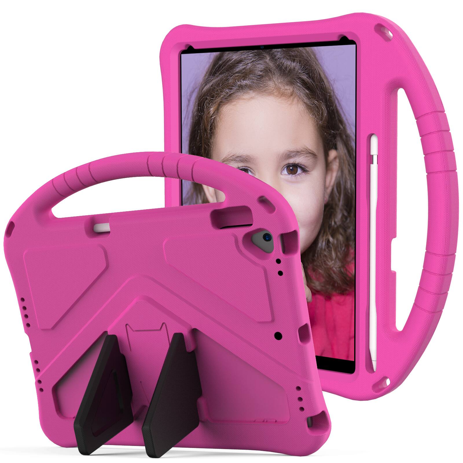 Front. UUCOVER - Kids Case for iPad 9th 8th 7th Generation 10.2-inch (2021/2020/2019),Shockproof EVA Case Handle Kickstand Back Cover - Rose.