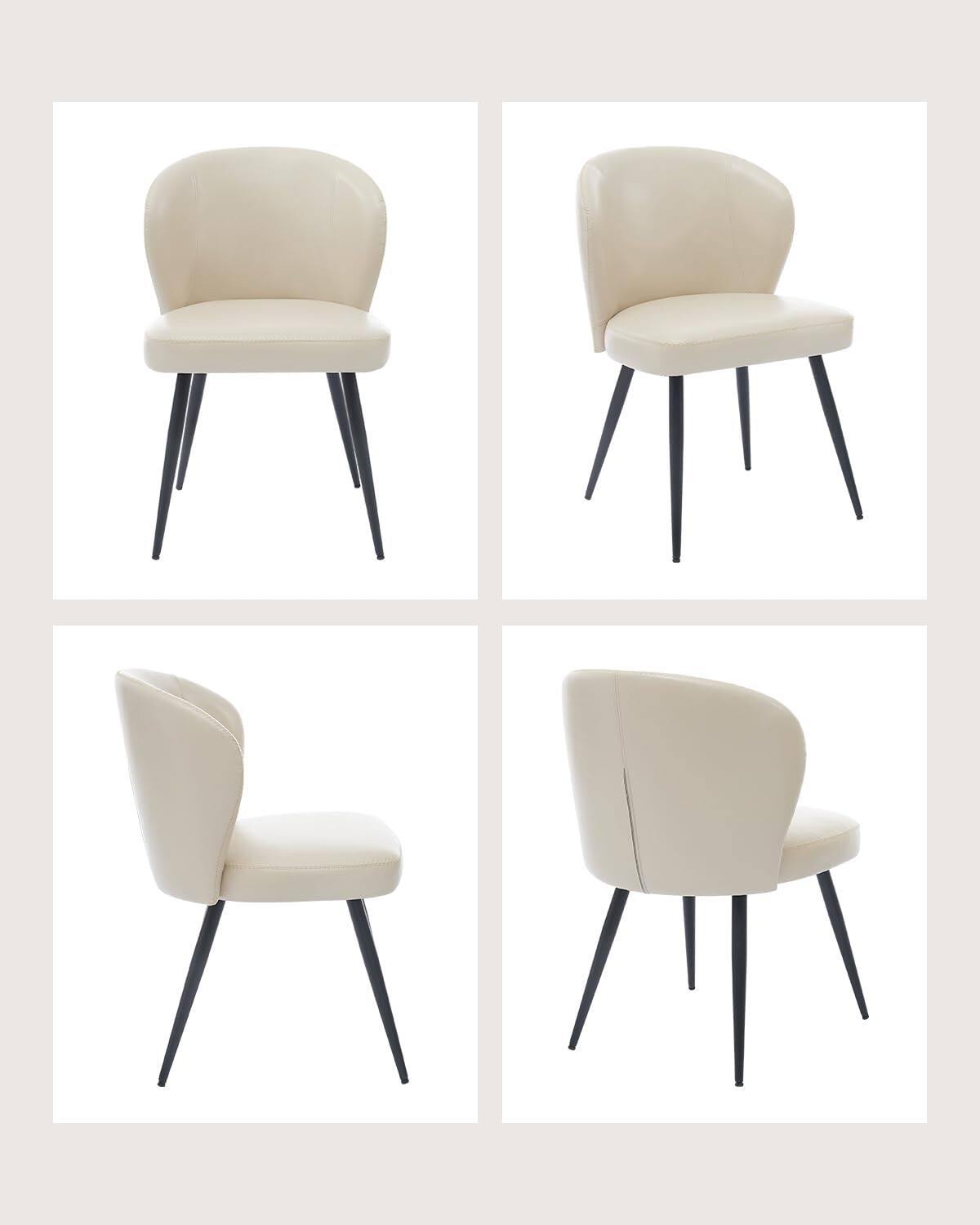 Left. Acekool - Dining Chairs Set of 2, PU Leather Upholstered Accent Chairs with Curved Backrest & Steel Legs - Beige.