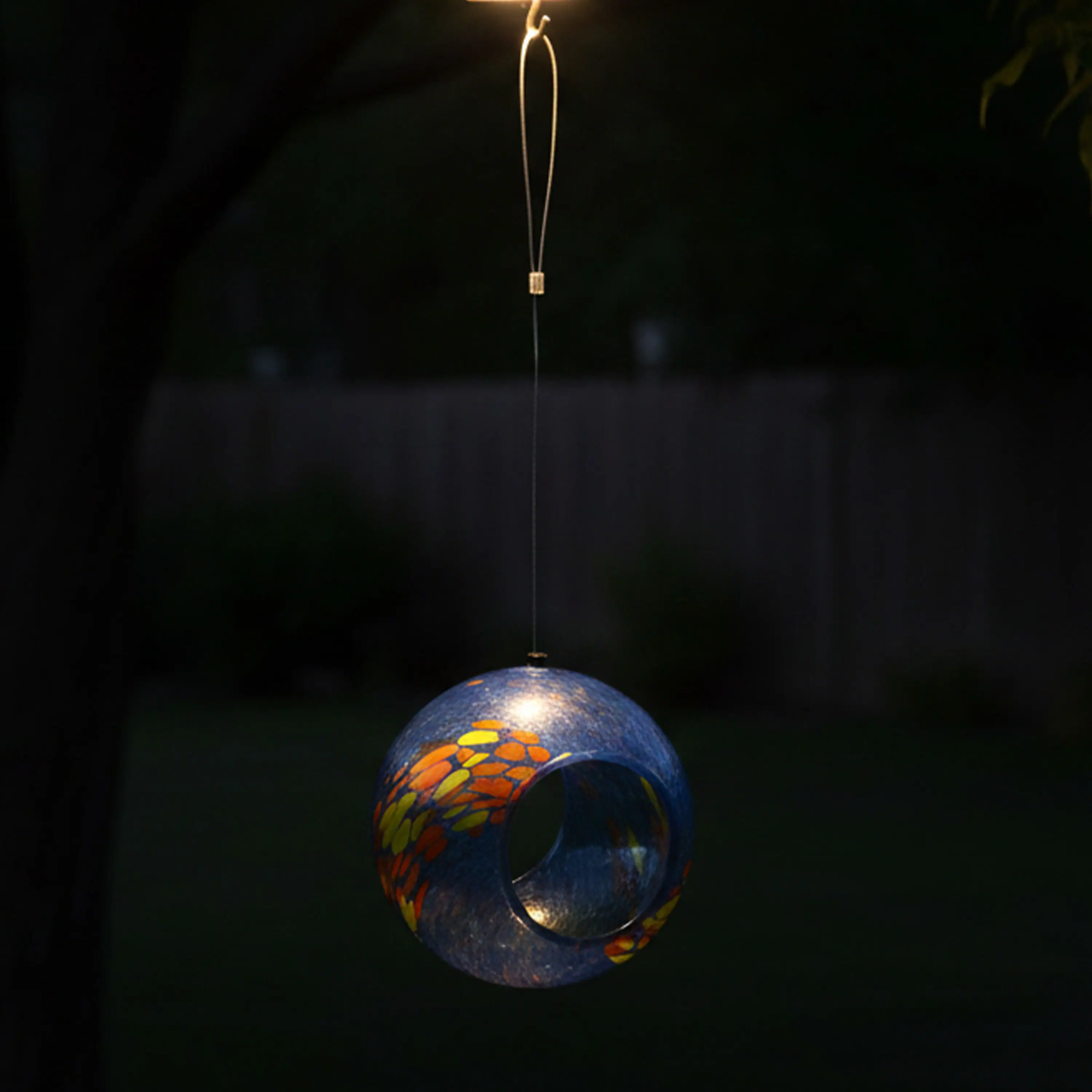 Alt View 2. Sunnydaze - Solar Glass Fly-Through Hanging Bird Feeder - 6" - Fire and Ice.