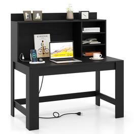 Ecooso - Home Office Desk with Hutch, Modern Computer Workstation with Storage - Black