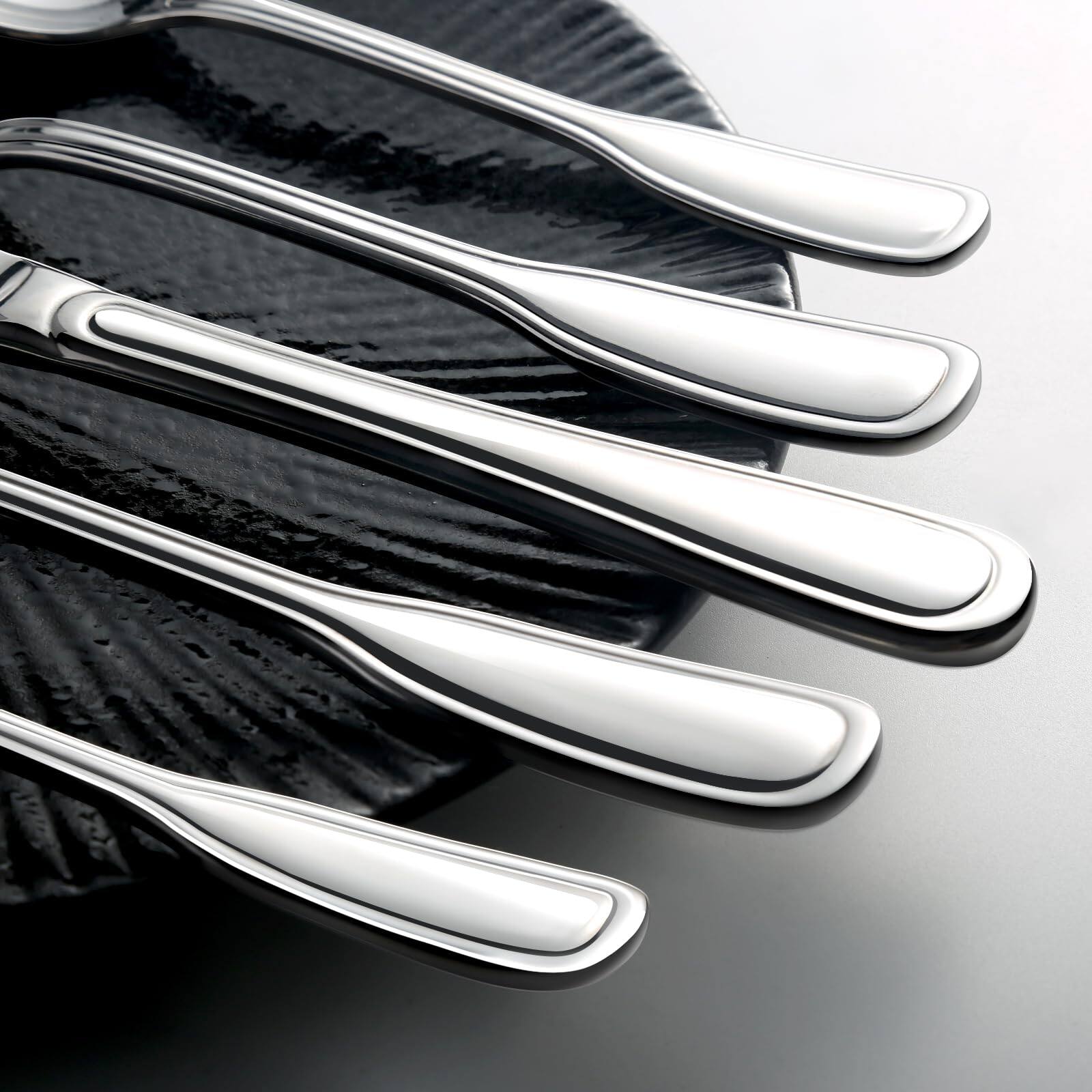 Angle. Dazzed Corner - 40-Piece Stainless Steel Silverware Set for 8, Heavy Duty Cutlery with Wide Handles - NY61VBY.