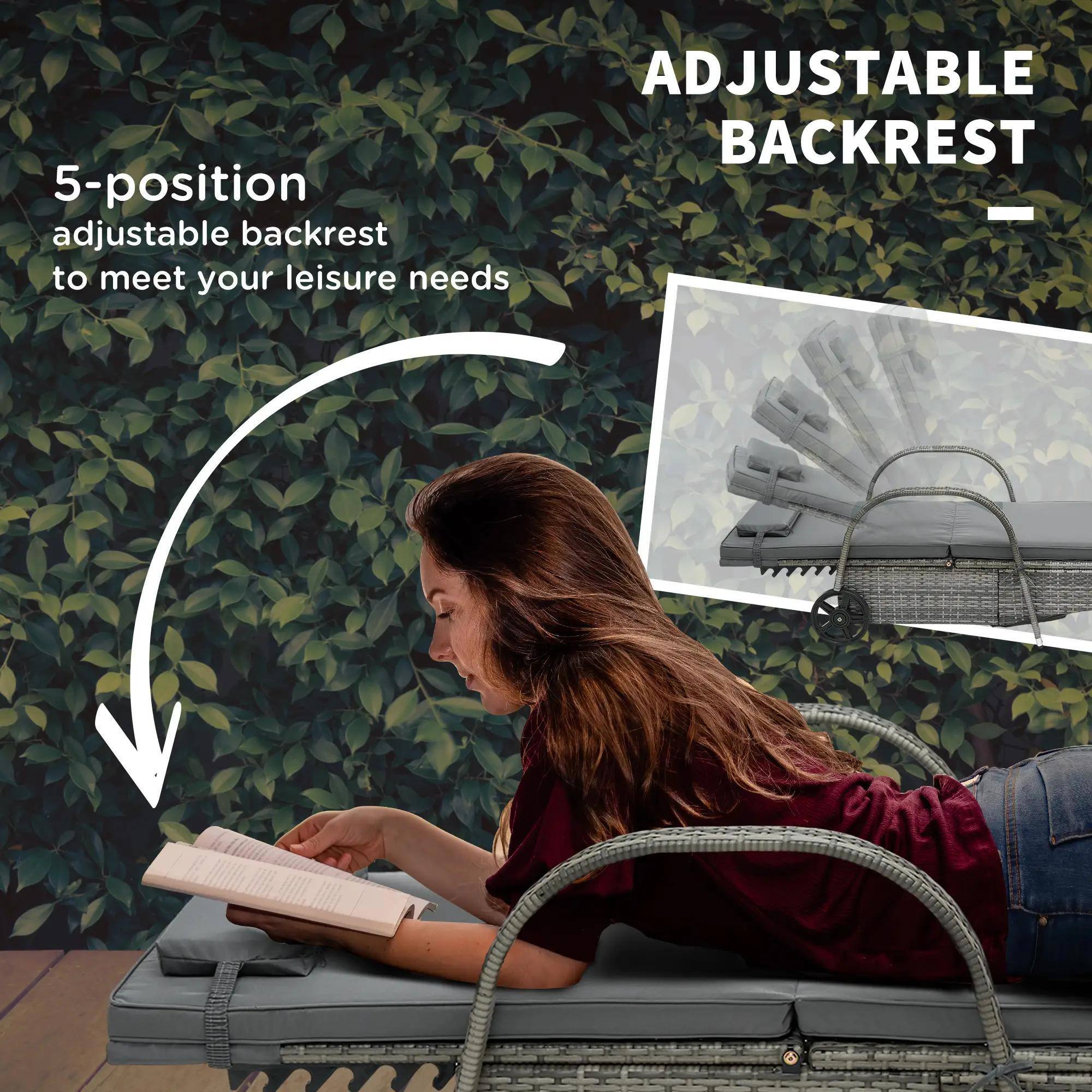 ADJUSTABLE BACKREST

5-position adjustable backrest to meet your leisure needs