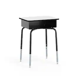 Emma + Oliver - Student Desk with Open Front Metal Book Box - School Desk - Gray Top/Black Frame