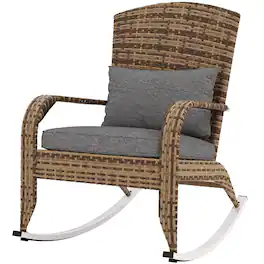Outsunny - Chair, Outdoor Wicker Rocking Chair with High Back, Seat Cushion, and Pillow for Porch - Gray