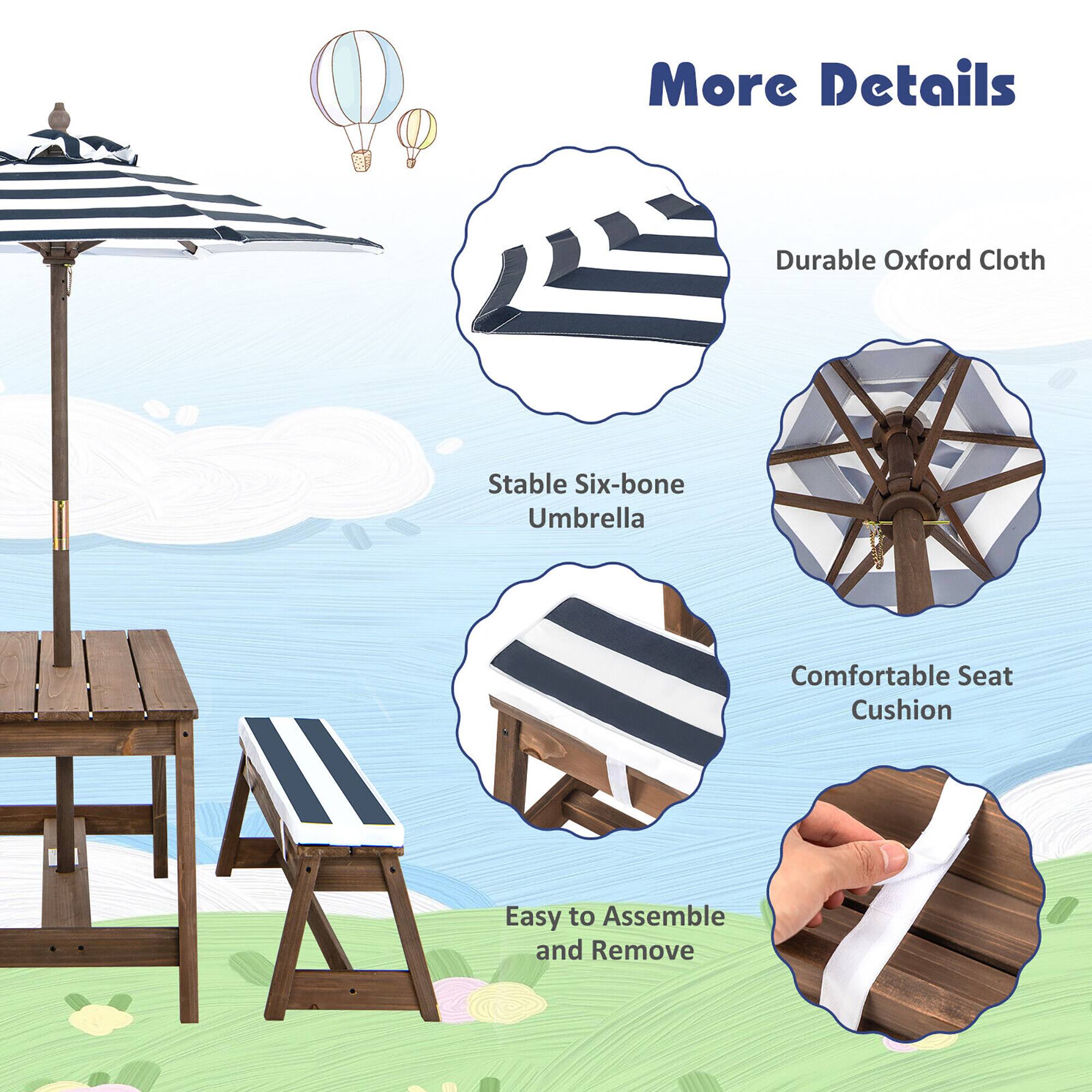 More Details  
- Durable Oxford Cloth  
- Stable Six-bone Umbrella  
- Comfortable Seat Cushion  
- Easy to Assemble and Remove