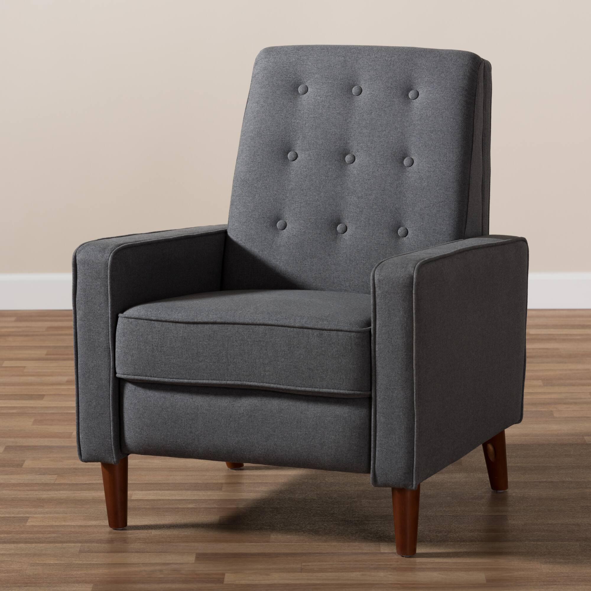 Alt View 7. Baxton Studio - Mathias Mid-century Modern Fabric Upholstered Lounge Chair - Grey.
