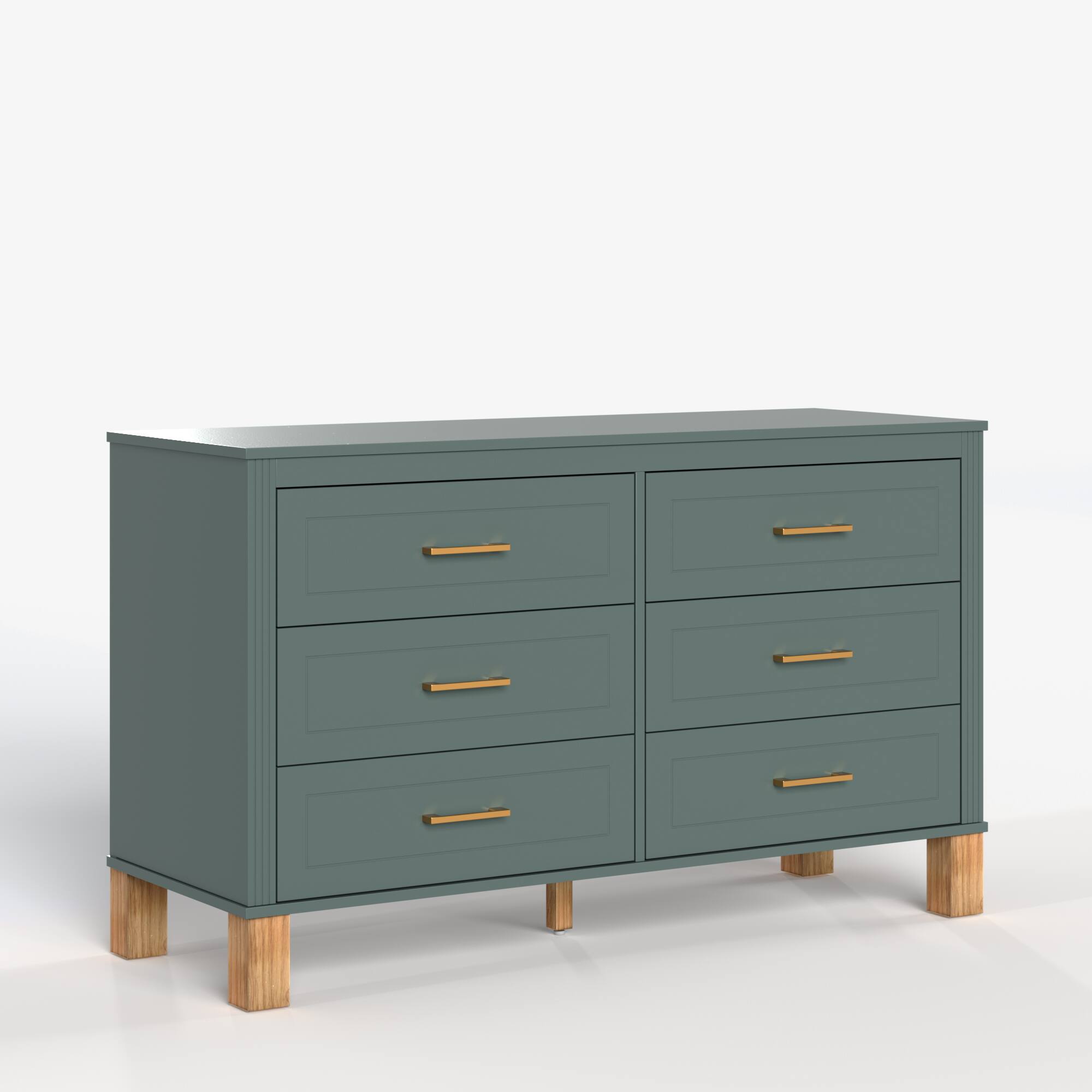 Alt View 6. Loheer - Loheer 6-Drawer Double Dresser in Blue Modern Solid Wood Kids Bedroom Cabinet - Blue.