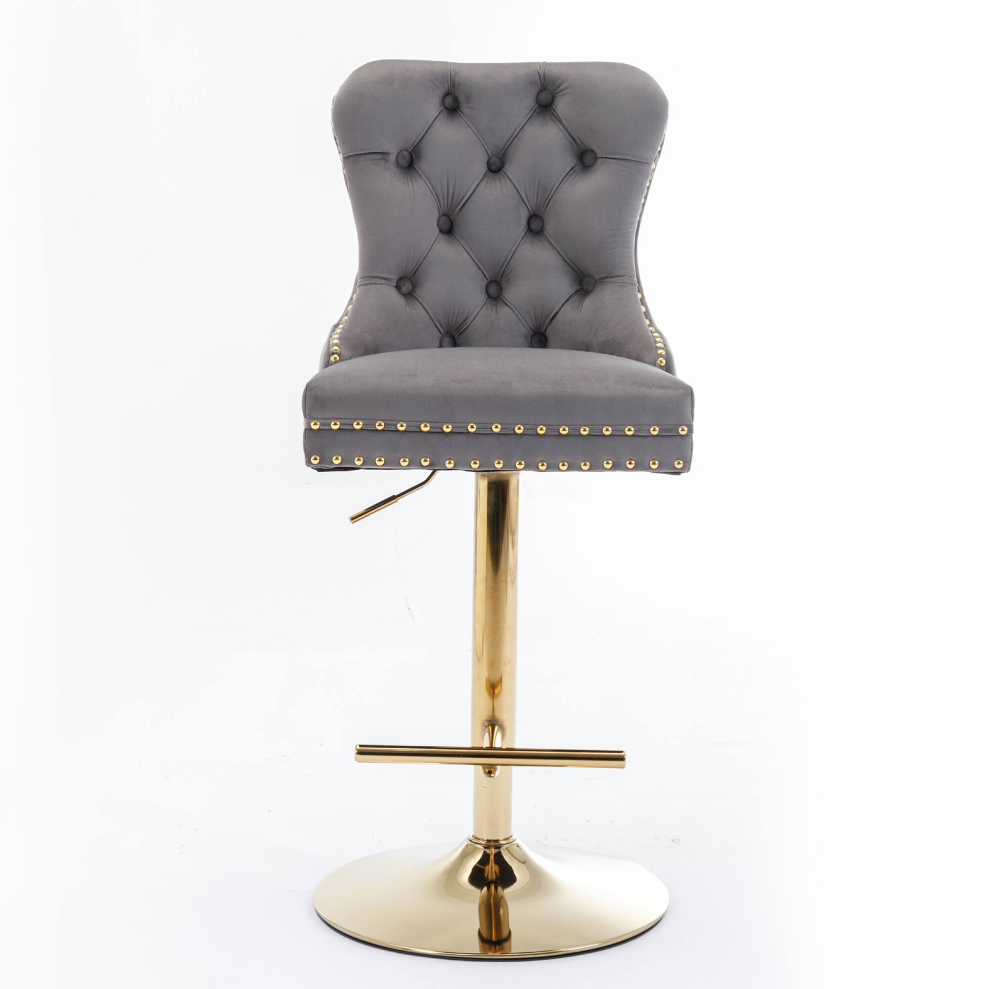 Angle. GOODSILO - Luxury Swivel Velvet Barstools with Adjustable Height and Tufted Backrest for Home Kitchen and Pub - Gray.