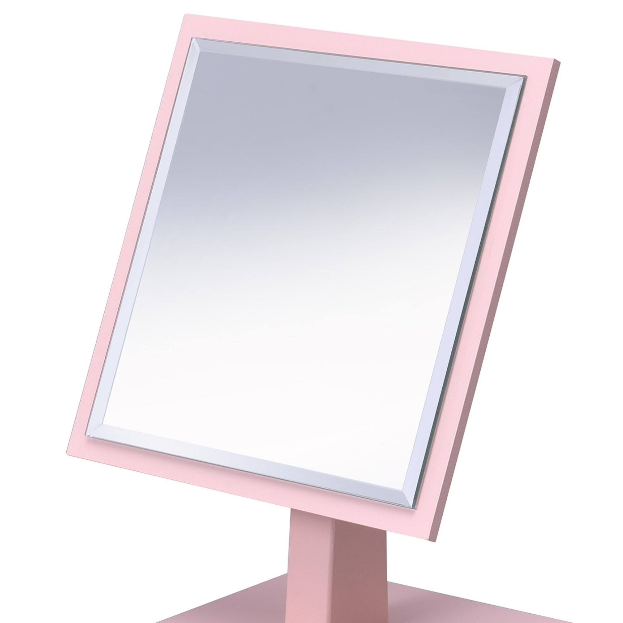 Alt View 1. BreeBe - 9.5' Tall Polyresin and Wood Make-Up Mirror on a Pedestal, Pastel Pink finish - Pink.