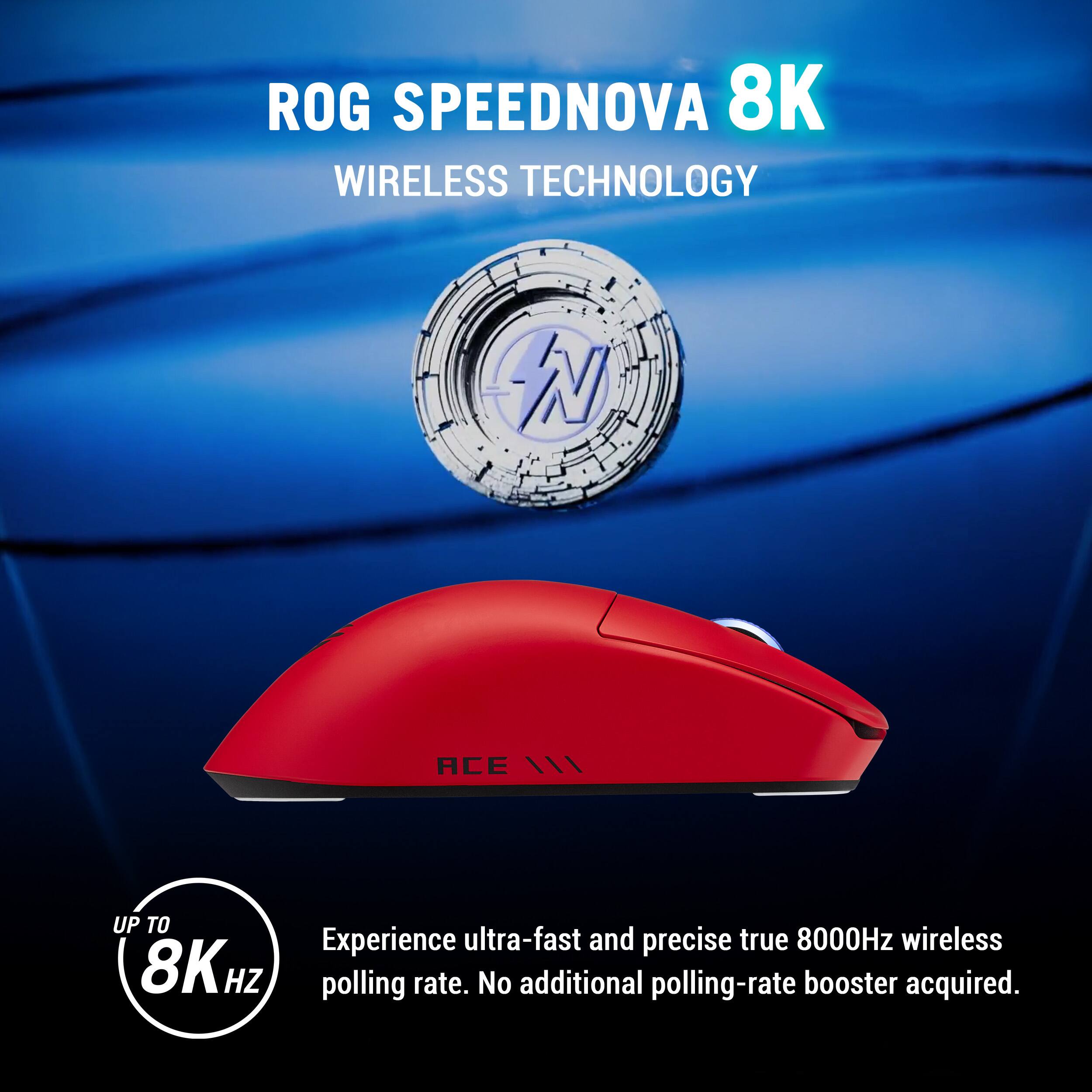 ROG SPEEDNOVA 8K  
WIRELESS TECHNOLOGY  

Experience ultra-fast and precise true 8000Hz wireless polling rate. No additional polling-rate booster acquired.