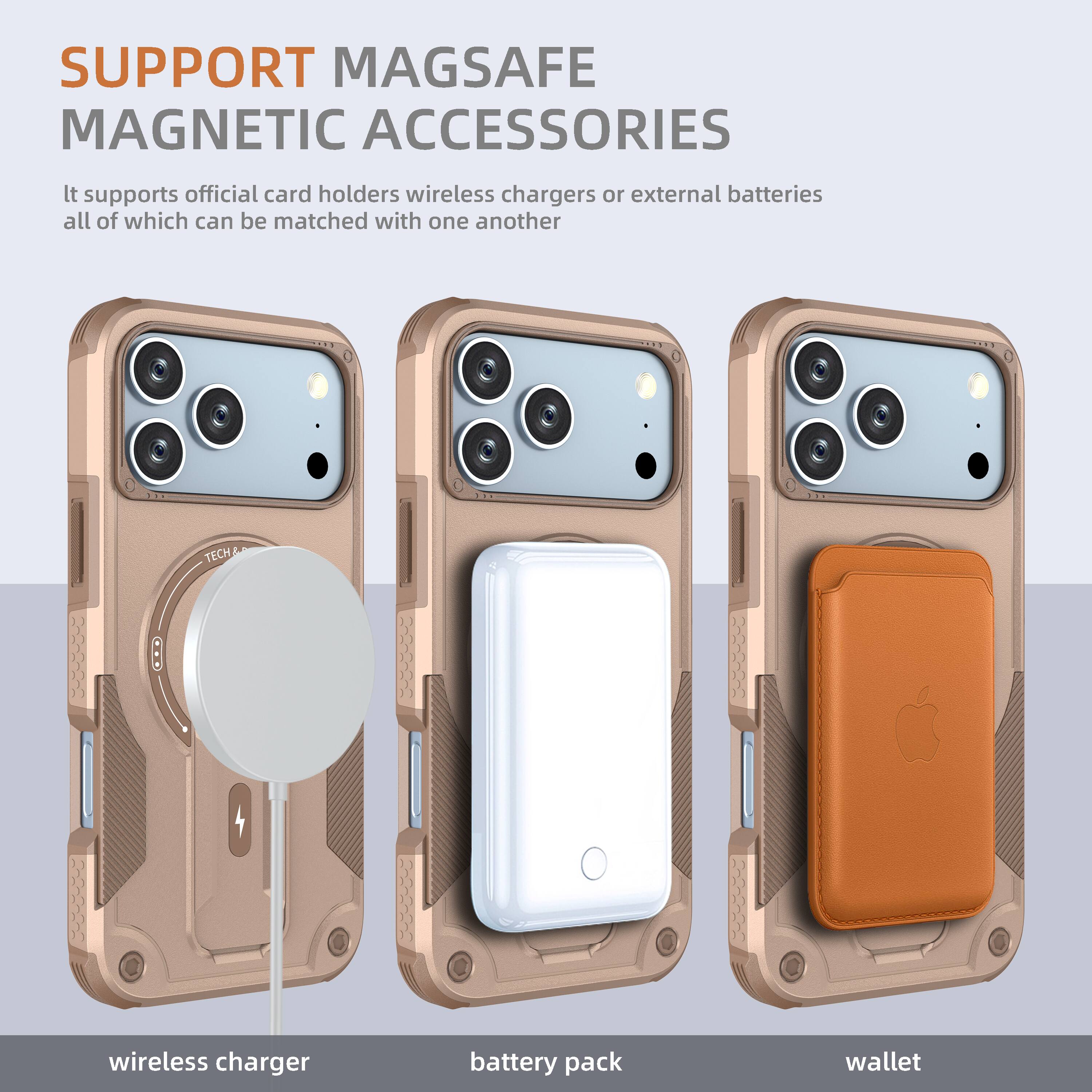 SUPPORT MAGSAFE MAGNETIC ACCESSORIES

It supports official card holders, wireless chargers, or external batteries, all of which can be matched with one another

wireless charger
battery pack
wallet