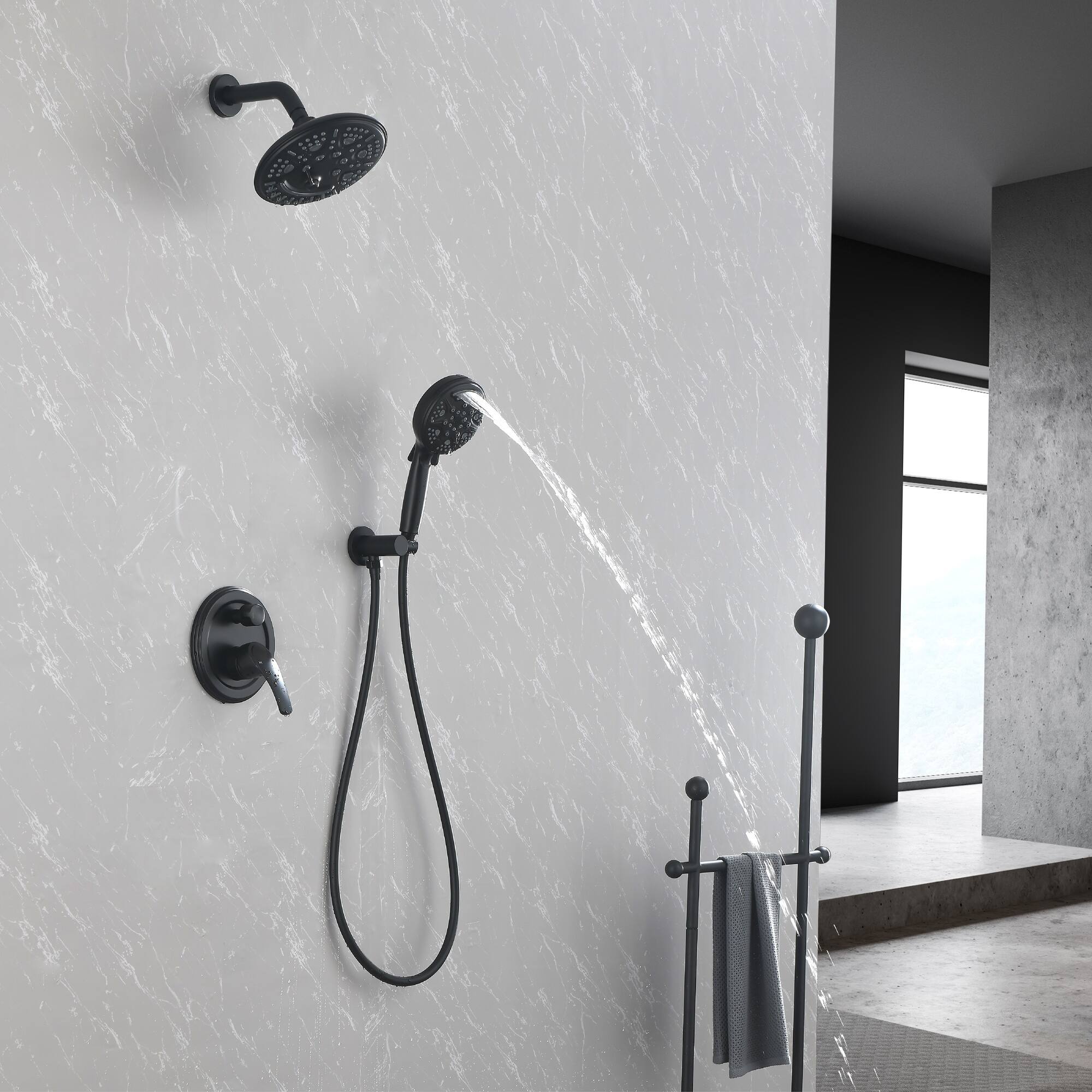 Alt View 3. Boyel Living - Matte Black Shower Set Brass SUS304 2-Function Valve 8-Inch Top Spray 9-Function Handheld 60-Inch PVC Hose cUPC - Black.