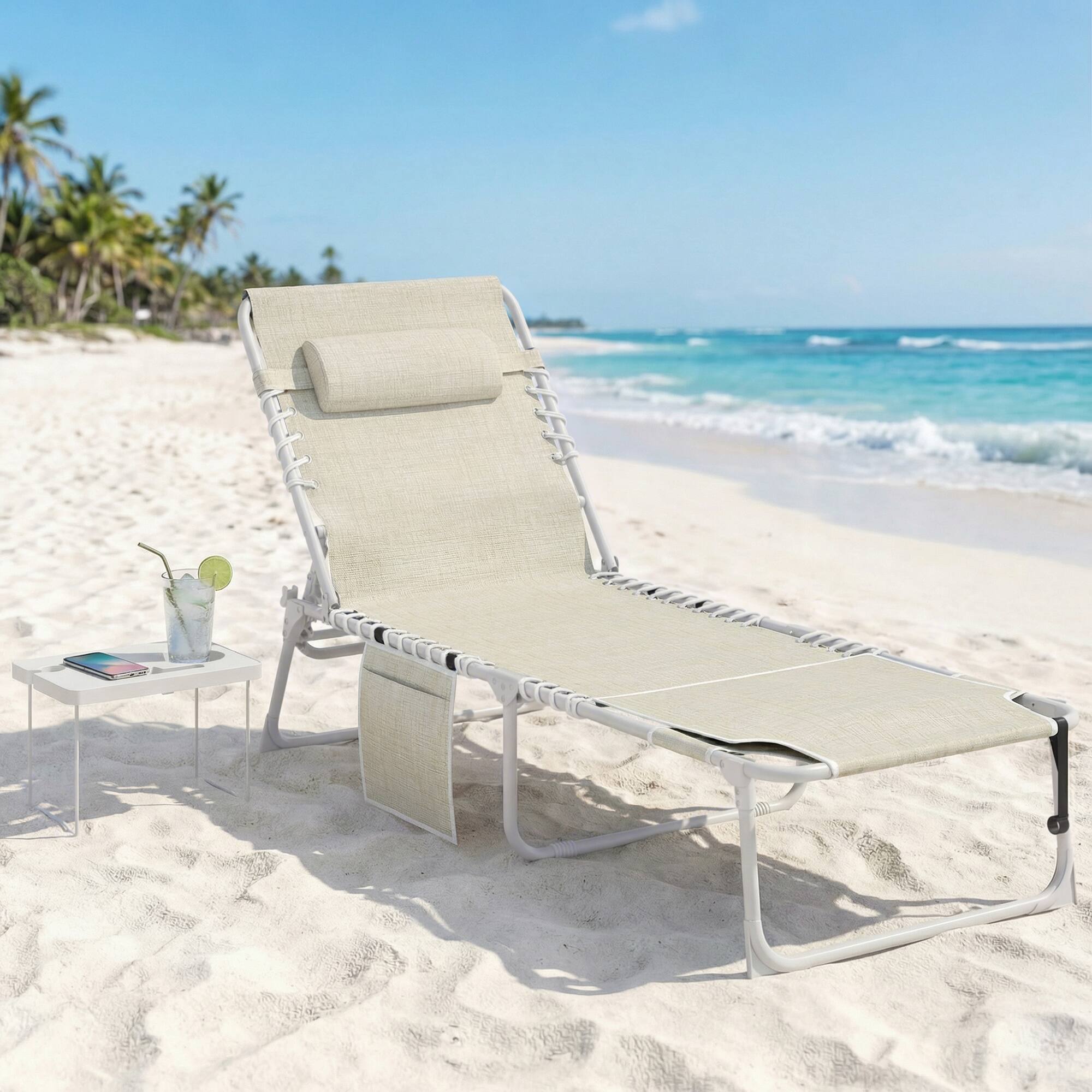 Alt View 1. Outsunny - Chair with Face Hole and Side Table - Beige.