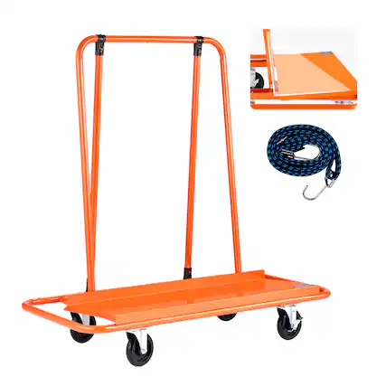 Front. VEVOR - Drywall Cart Dolly, 1800 lbs Load Capacity, Steel Panel Dolly with 4 Swivel Casters, Durable & Long-lasting - Orange.