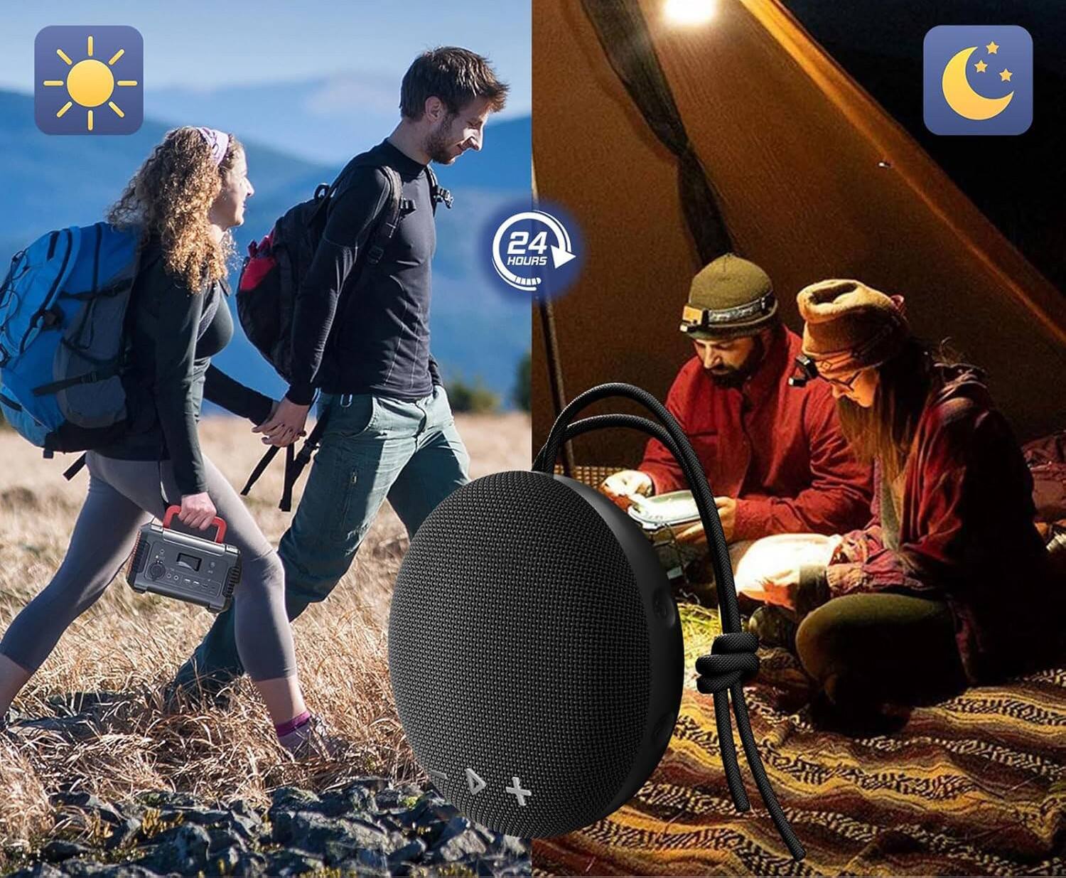 Alt View 4. FINEAK - IPX8 Waterproof Bluetooth Speaker-Loud HD Sound, Portable - Ink Black.