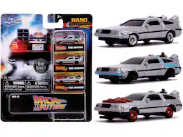 "Back to the Future" Time Machine Set of 3 pieces "Nano Hollywood Rides" Diecast Model Cars by Jada