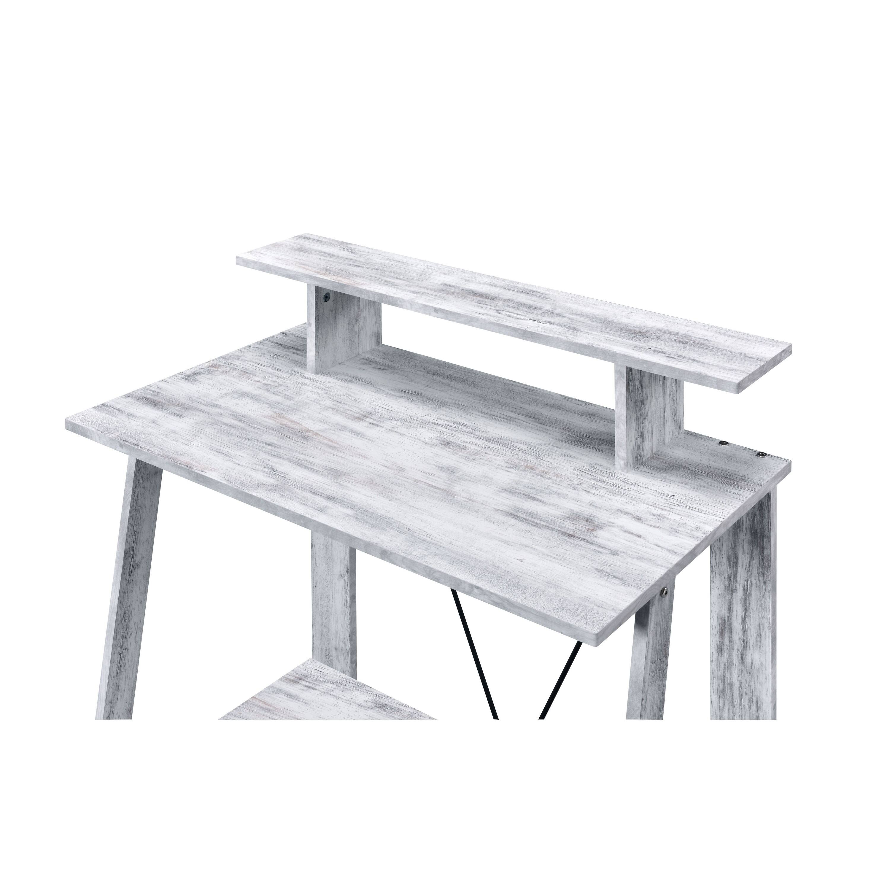 Left. Manhattan Lane - Writing Desk with V Shaped Frame, Antique White and Black - White, Black.