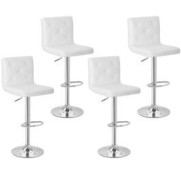 Vecelo - Set of 4 Bar Stools - PU Leather Adjustable Bar Stools with Back,360 Degree Swivel Stools - White