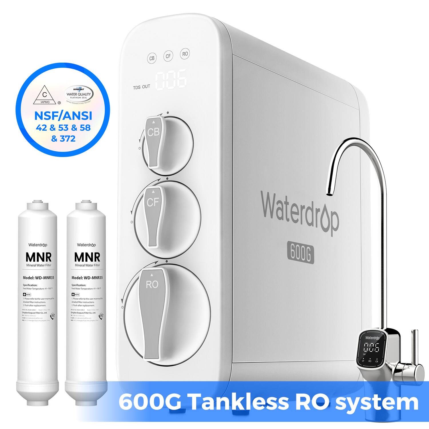 C WATER QUALITY - NSF/ANSI 42 & 53 & 58 & 372 CF RO C8 TDS OUT 006 CB Waterdrop MNR Mineral Water Filter Model WD-MNKS - 600G Tankless RO system