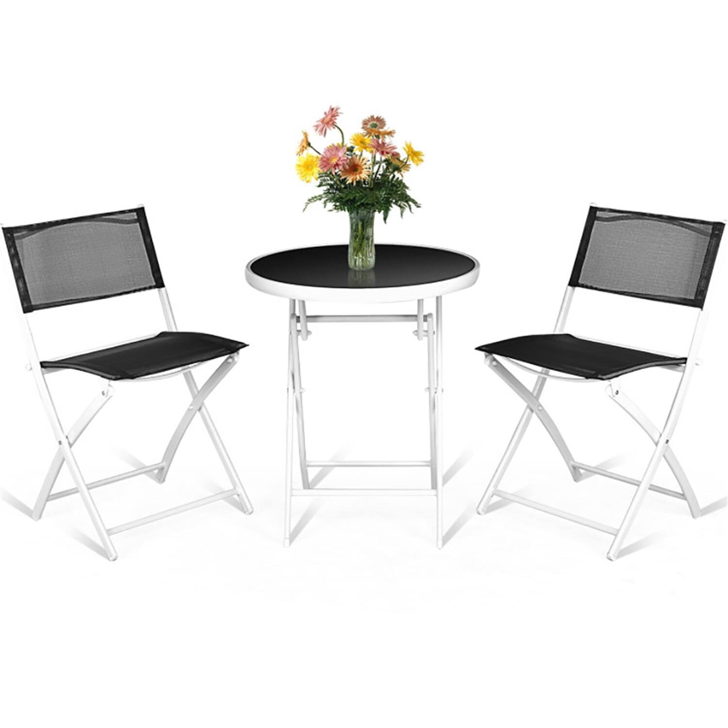 Front. Kadyn - Grand Patio Folding Bistro Furniture Set, 3 Piece Round Dining Table and Polyester Fabric Chairs Black - Black.