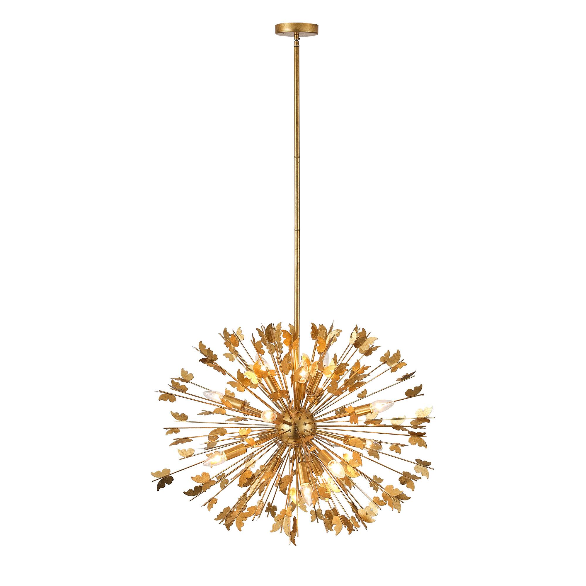 Alt View 1. Parrot Uncle - Modern Handmade Butterfly 14-Light Globe Chandelier - Antique Gold.