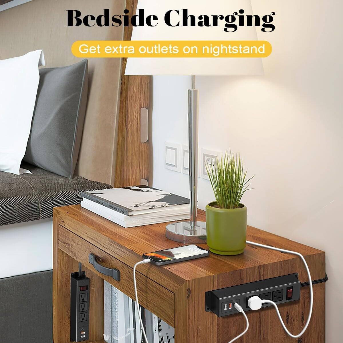 Bedside Charging  
Get extra outlets on nightstand