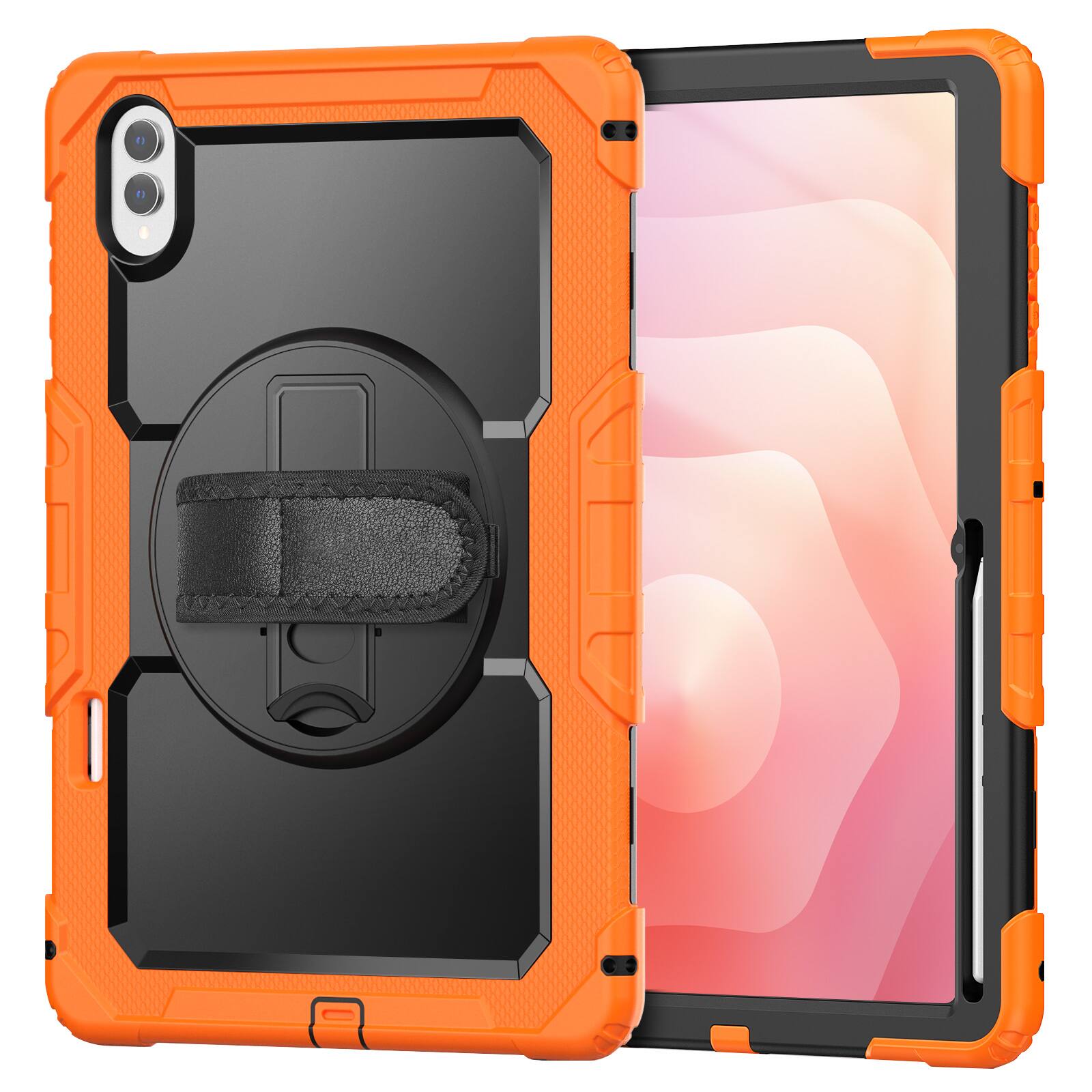 Alt View 2. Dteck - For Samsung Galaxy Tab S12 Ultra/S11 Ultra Shockproof Three-Layer Stand Shoulder Strap Case Built-in Screen Protector - Orange.