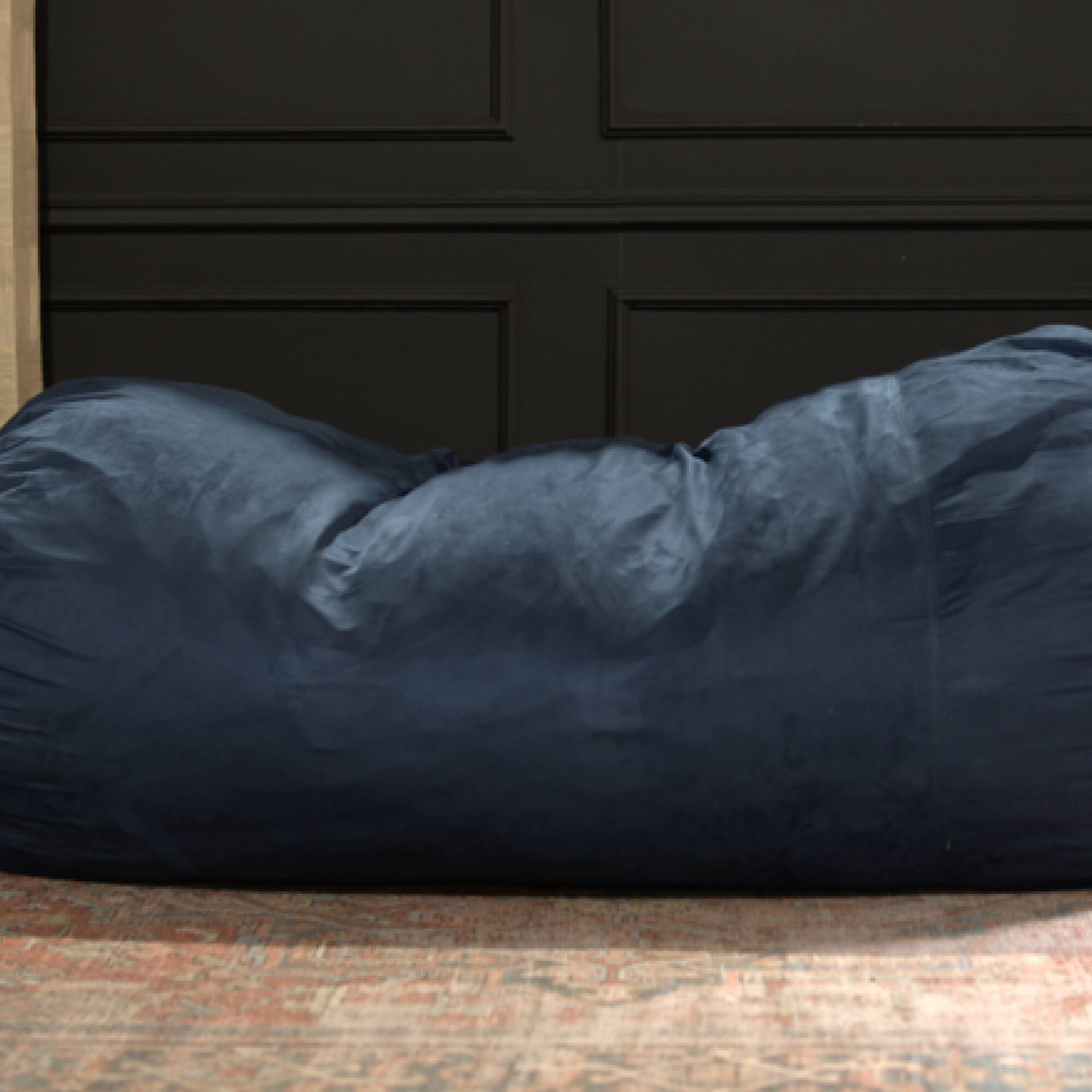 Back. GOODSILO - Premium Suede Cylindrical Bean Bag Chair for Ultimate Comfort and Style in Contemporary Living Spaces - Blue Solid.