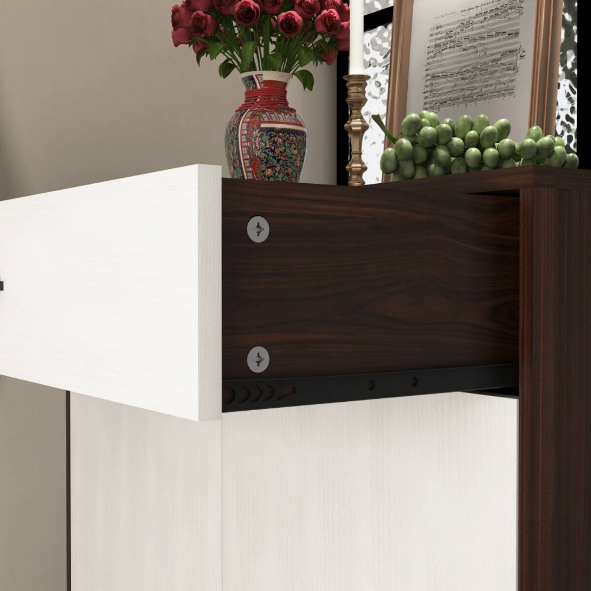 Alt View 2. Halitaa - 4-Tier Shoe Rack - Freestanding Wooden Shoe Storage Cabinet with 1 Drawer & Adjustable Shelves for Entryway Hallway - Brown.