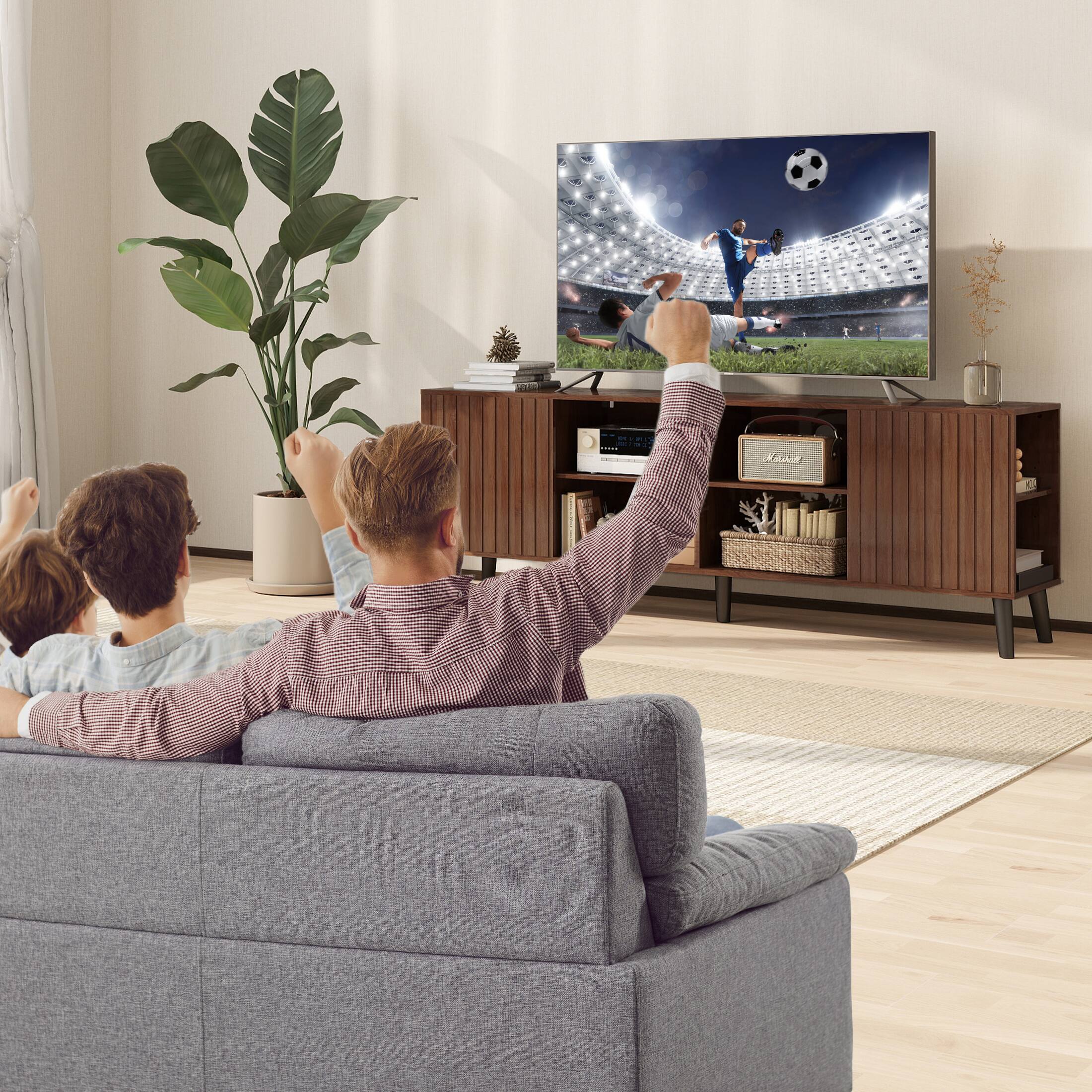 Alt View 2. Skyzoo - Skyzoo Mid-Century Modern TV Stand for up to 85" TVs, Media Console with Storage Cabinets & Open Shelves for Living Room - Walnut.