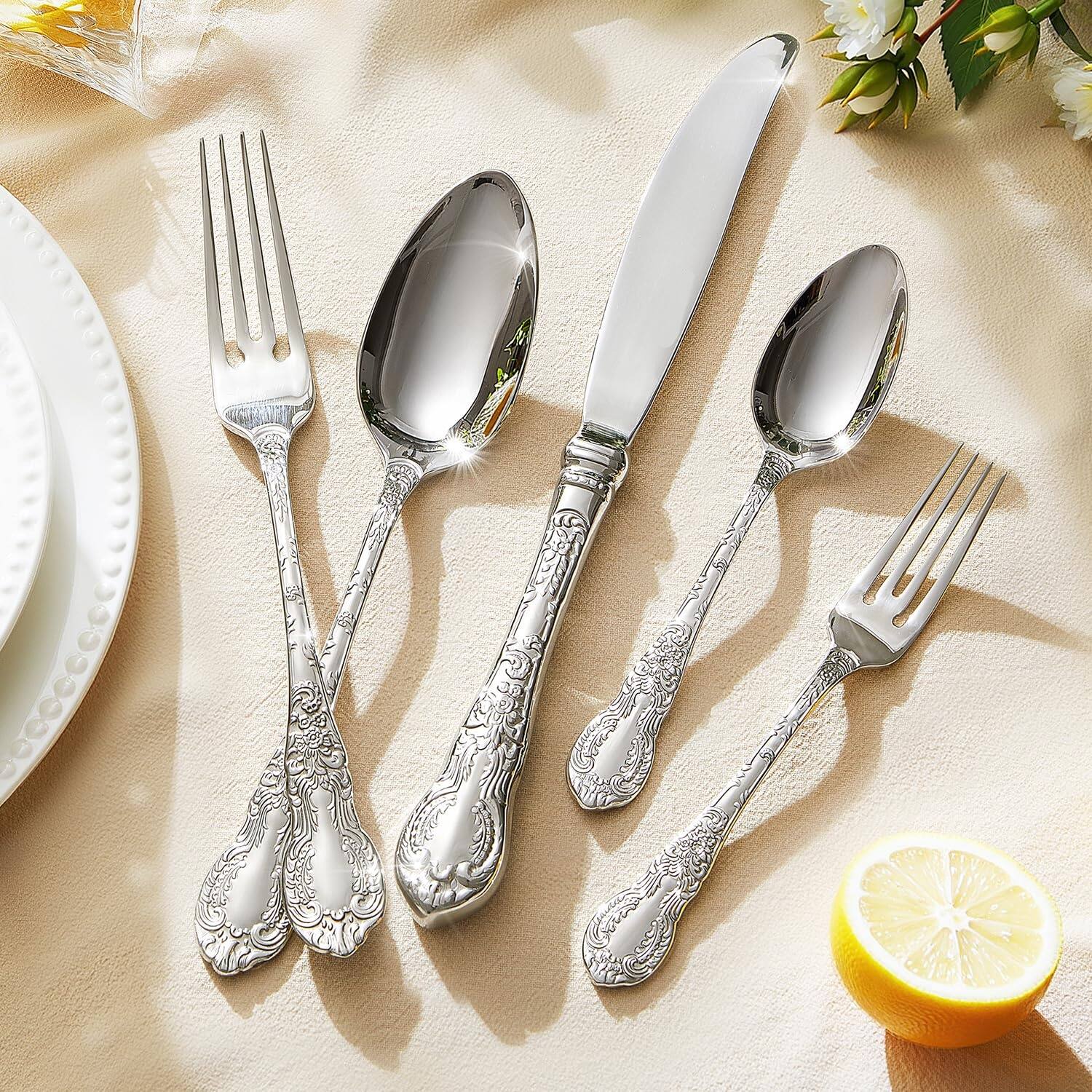 Alt View 1. Dazzed Corner - 20-Piece 18/10 Stainless Steel Flatware Cutlery Set,Silverware Set - Silver.